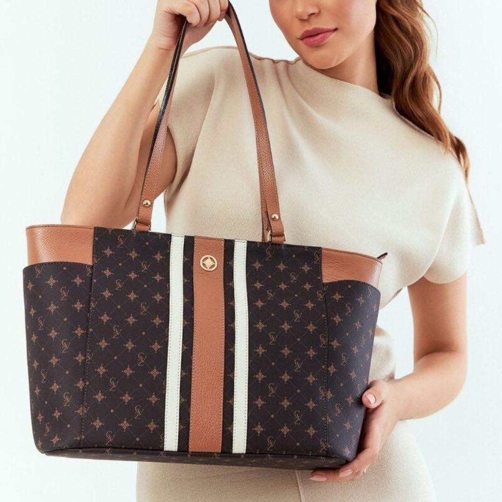 Shopping Bag Grande Personnalité La Fenice Chocolate/Marfim/Caramelo 105766