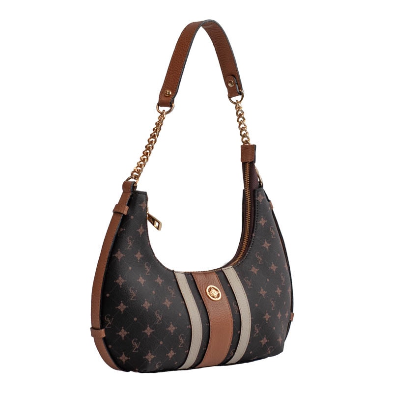 Bolsa Baguete Média Personnalité La Fenice Chocolate/Marfim/Caramelo 105767
