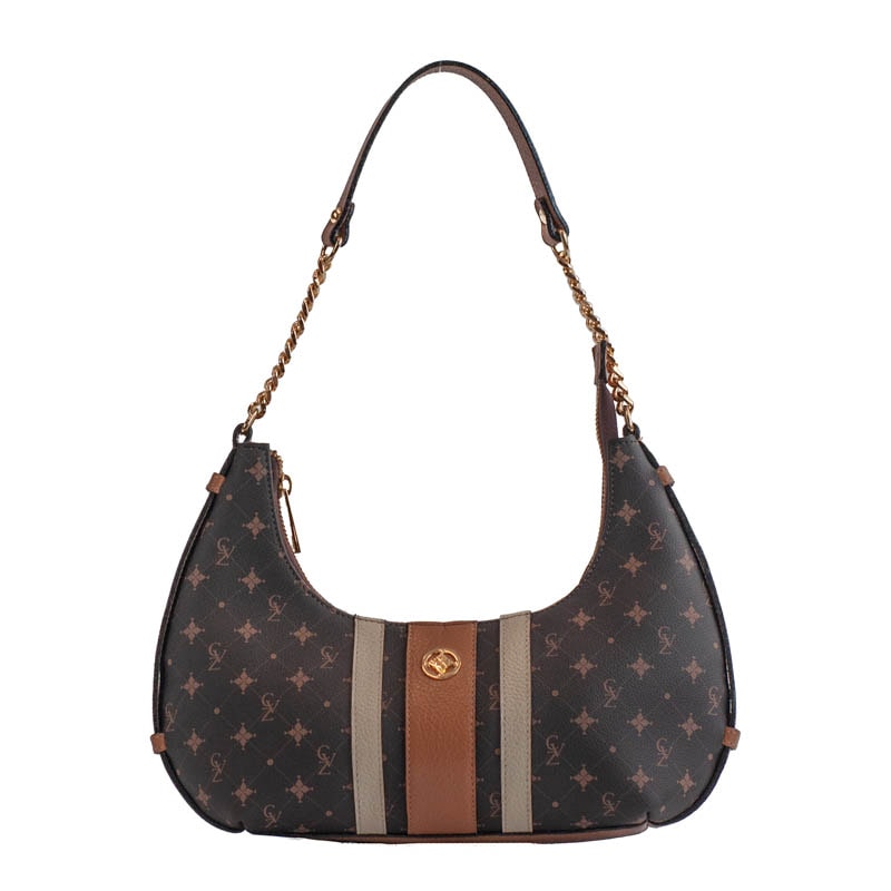 Bolsa Baguete Média Personnalité La Fenice Chocolate/Marfim/Caramelo 105767