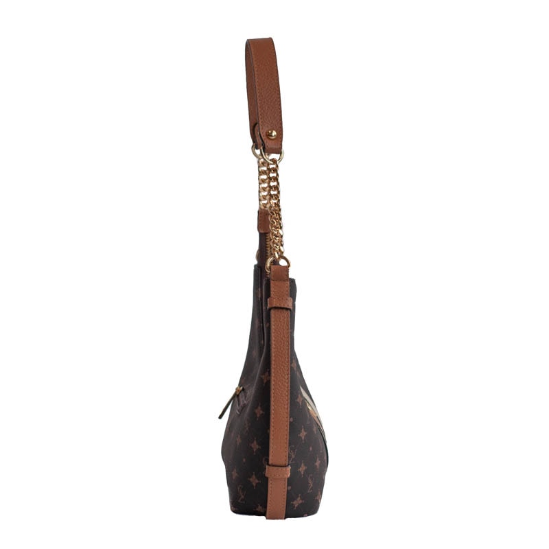 Bolsa Baguete Média Personnalité La Fenice Chocolate/Marfim/Caramelo 105767