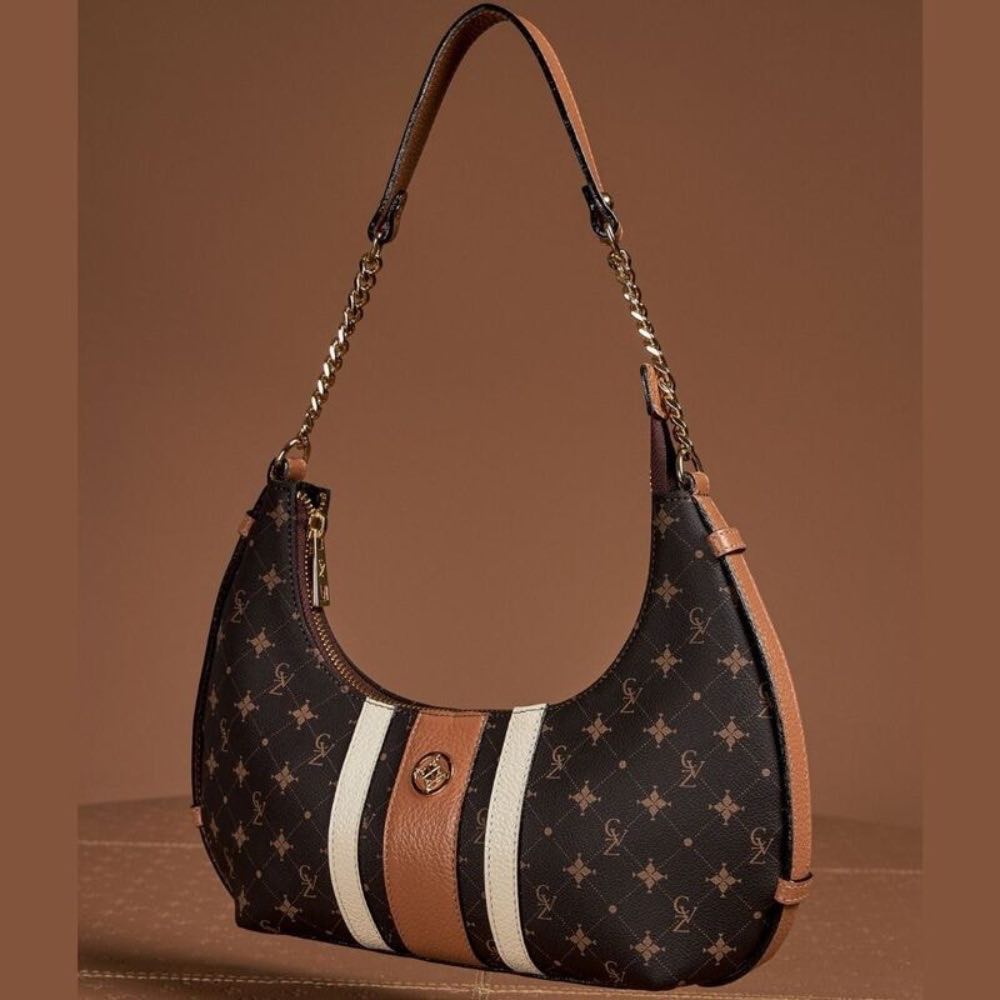 Bolsa Baguete Média Personnalité La Fenice Chocolate/Marfim/Caramelo 105767
