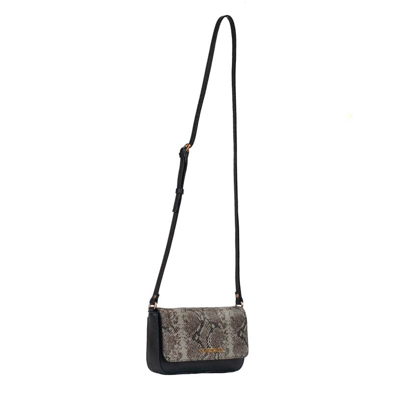 Bolsa Tiracolo Pequena Couro Floater Snake La Fenice Natural/Preto 105771