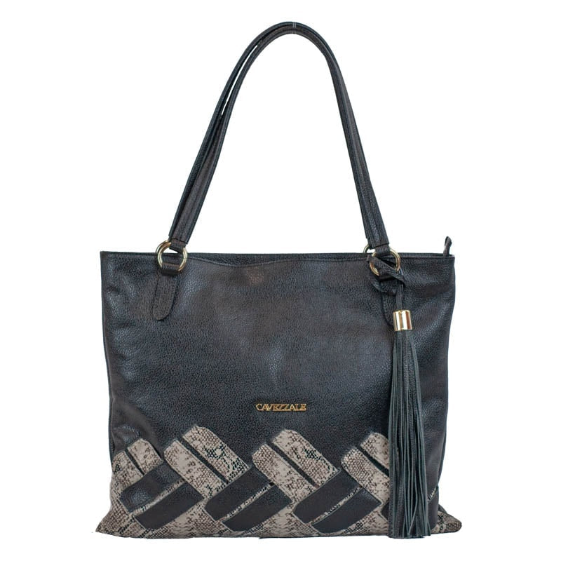 Shopping Bag Grande Couro Floater Snake La Fenice Natural/Preto 105772