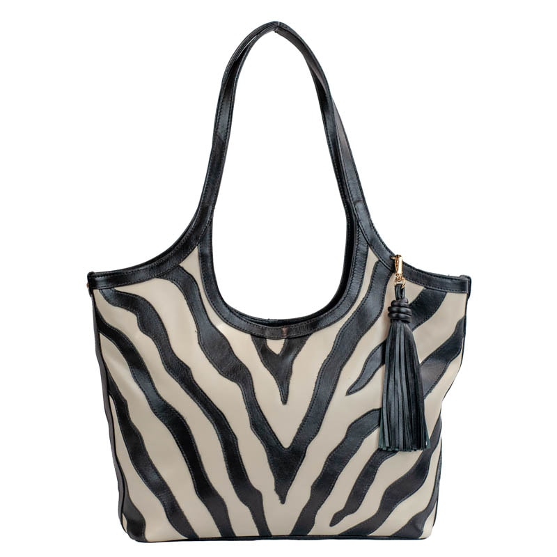 Bolsa Hobo Grande de Couro Comfy Marfim/Preto La Fenice 105773