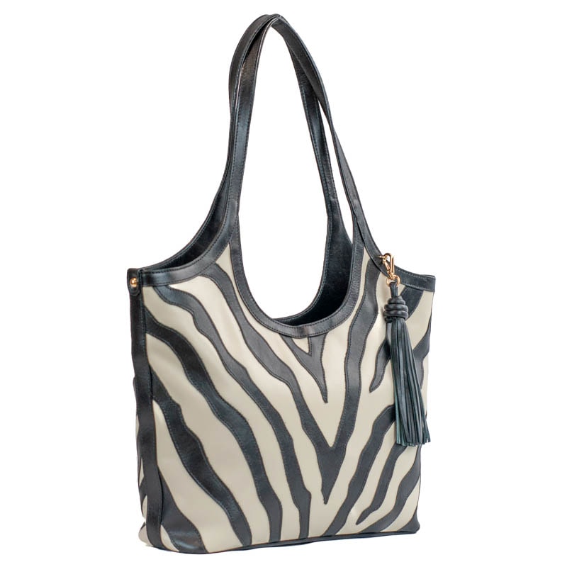 Bolsa Hobo Grande de Couro Comfy Marfim/Preto La Fenice 105773