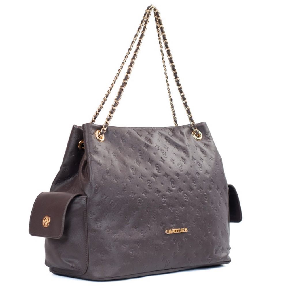 Bolsa Hobo Grande Couro Soft Monograma La Fenice Cacau 105790