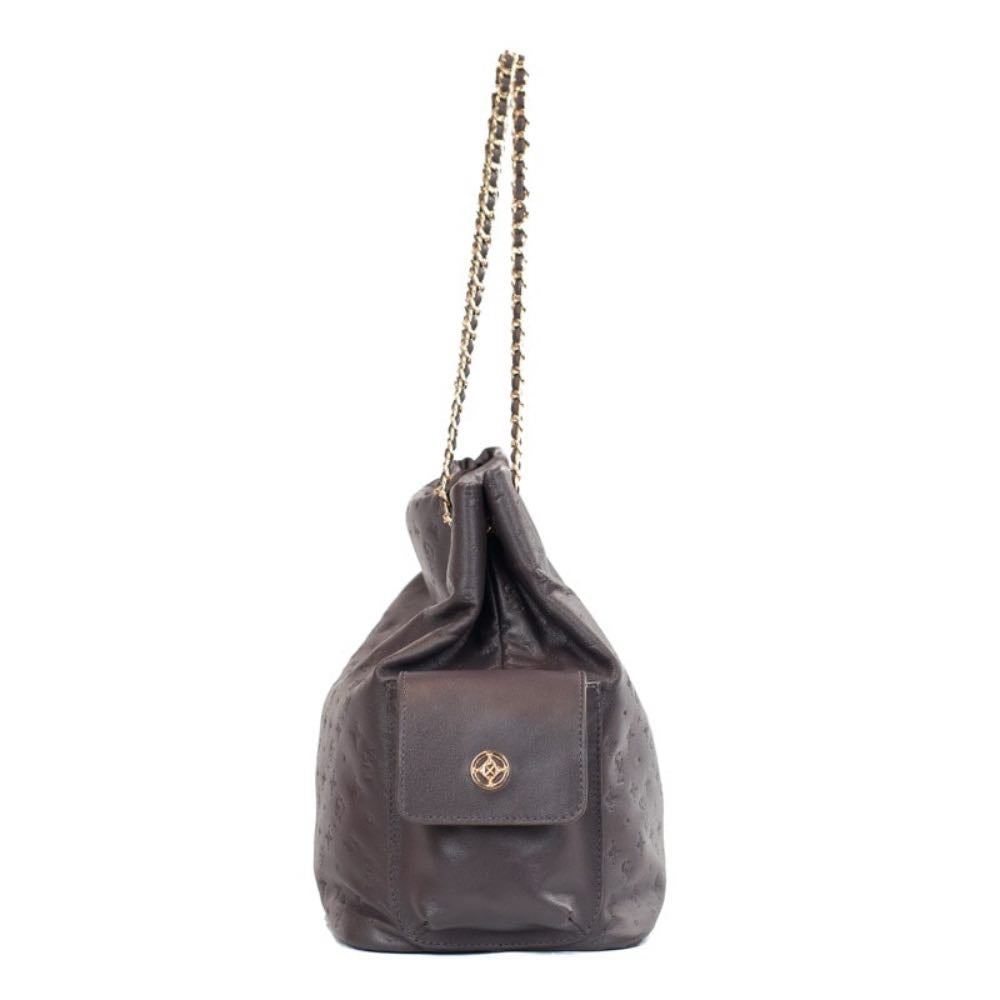 Bolsa Hobo Grande Couro Soft Monograma La Fenice Cacau 105790