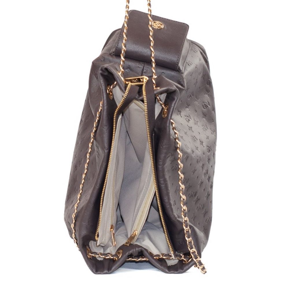 Bolsa Hobo Grande Couro Soft Monograma La Fenice Cacau 105790