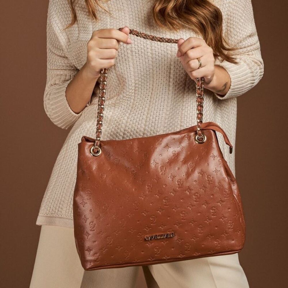 Bolsa Hobo Média Couro Soft Monograma La Fenice Camel 105791