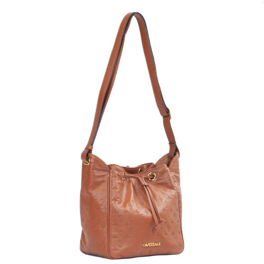 Bolsa Bucket Média de Couro Monograma La Fenice Camel 105793