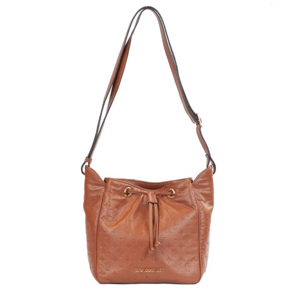 Bolsa Bucket Média de Couro Monograma La Fenice Camel 105793