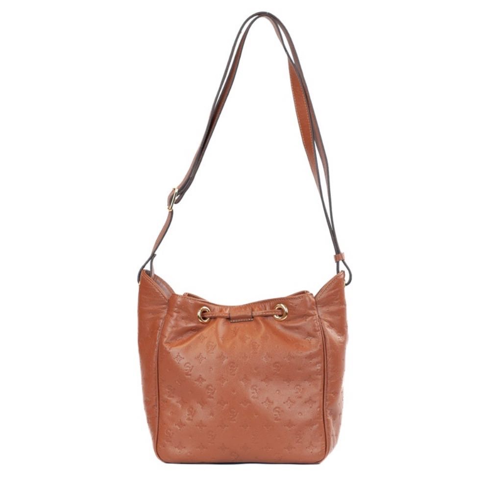 Bolsa Bucket Média de Couro Monograma La Fenice Camel 105793