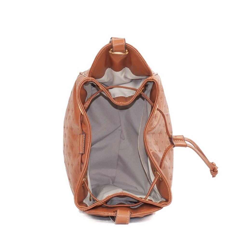 Bolsa Bucket Média de Couro Monograma La Fenice Camel 105793