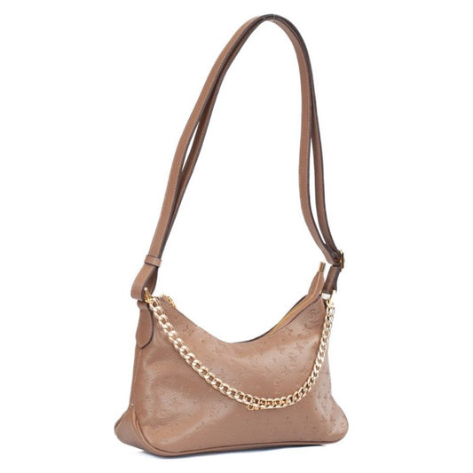 Bolsa Hobo Média de Couro La Fenice Monograma Taupe 105794