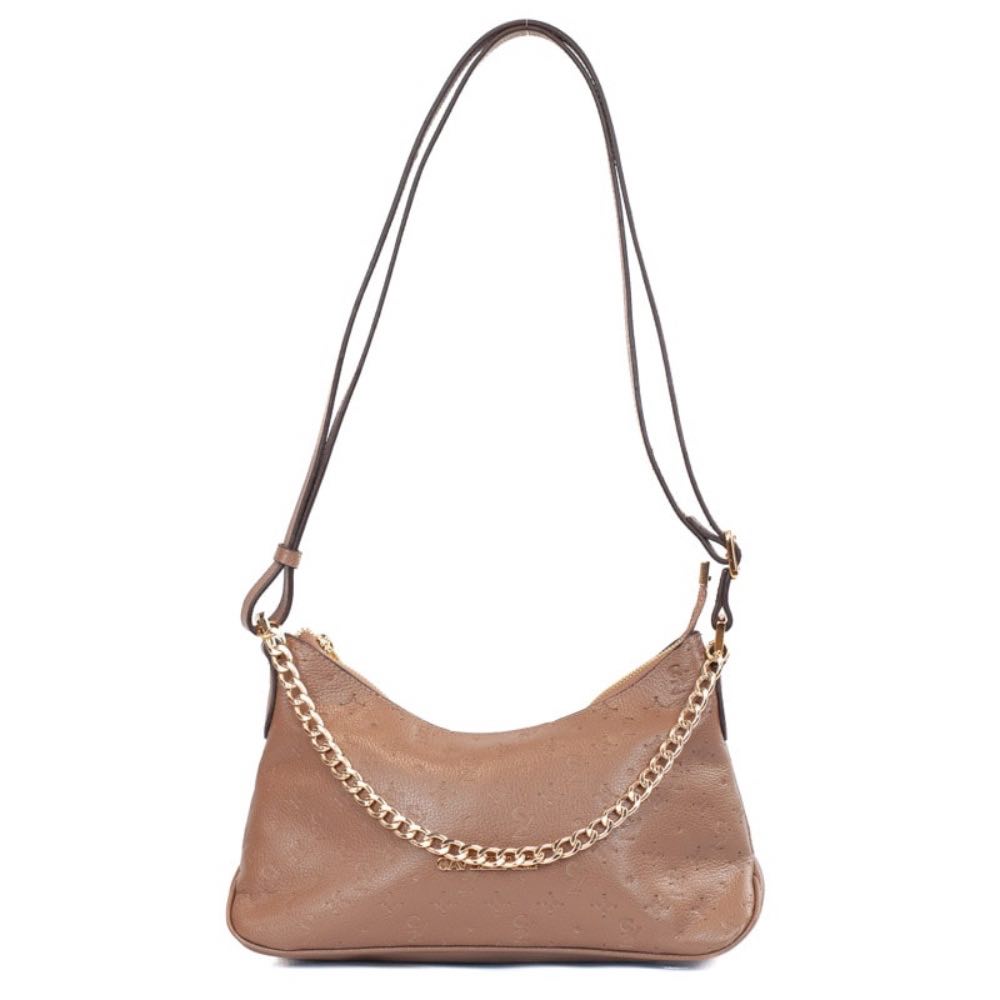 Bolsa Hobo Média de Couro La Fenice Monograma Taupe 105794