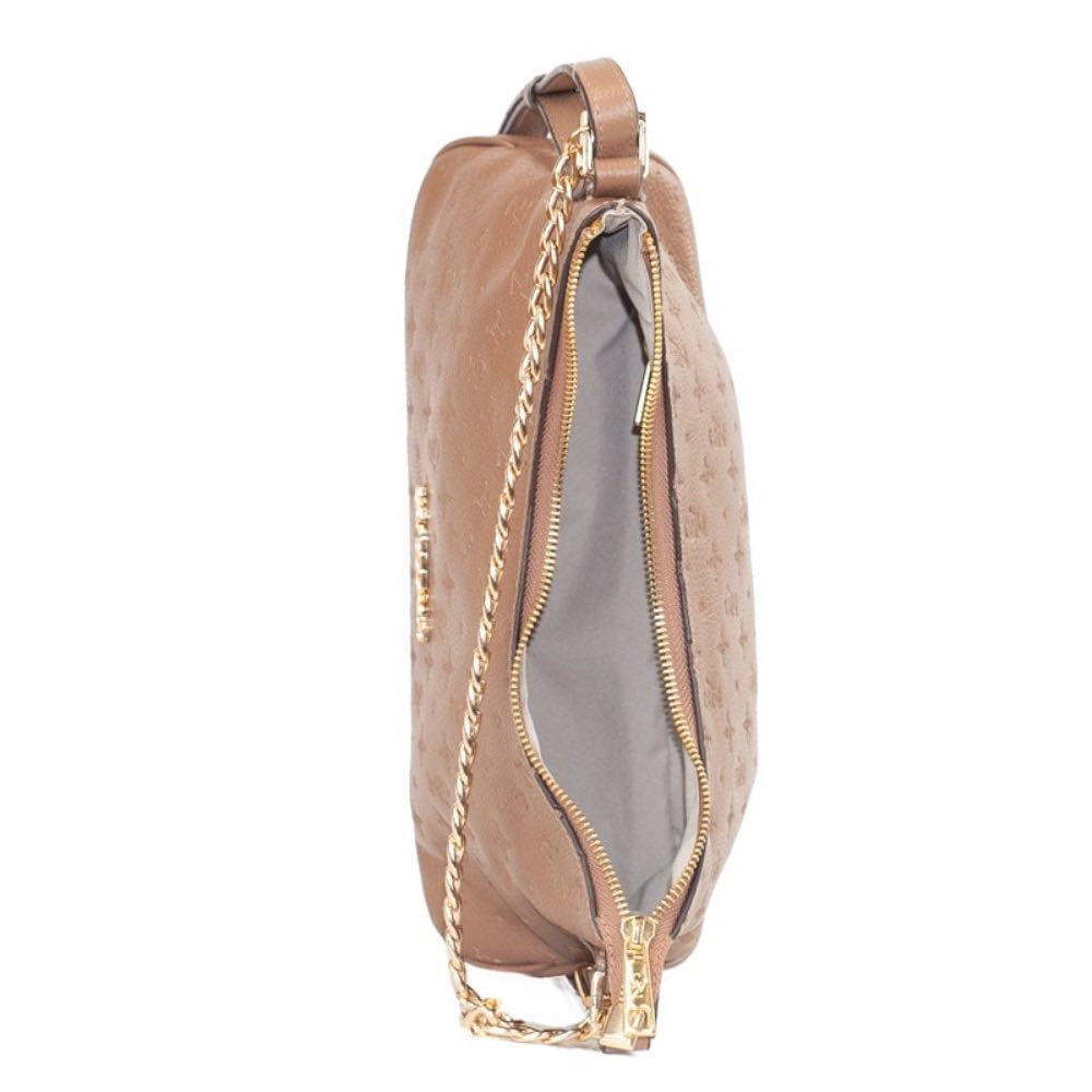 Bolsa Hobo Média de Couro La Fenice Monograma Taupe 105794