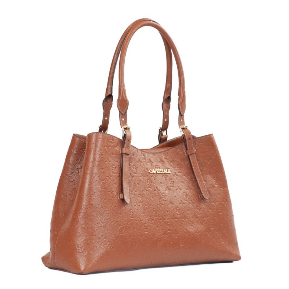 Tote Bag Grande de Couro Monograma La Fenice Camel 105799