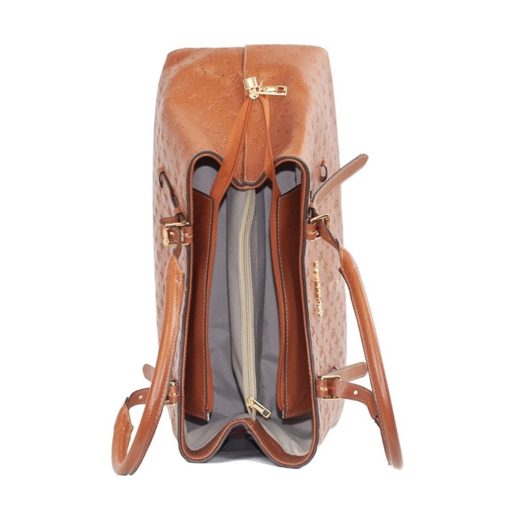 Tote Bag Grande de Couro Monograma La Fenice Camel 105799