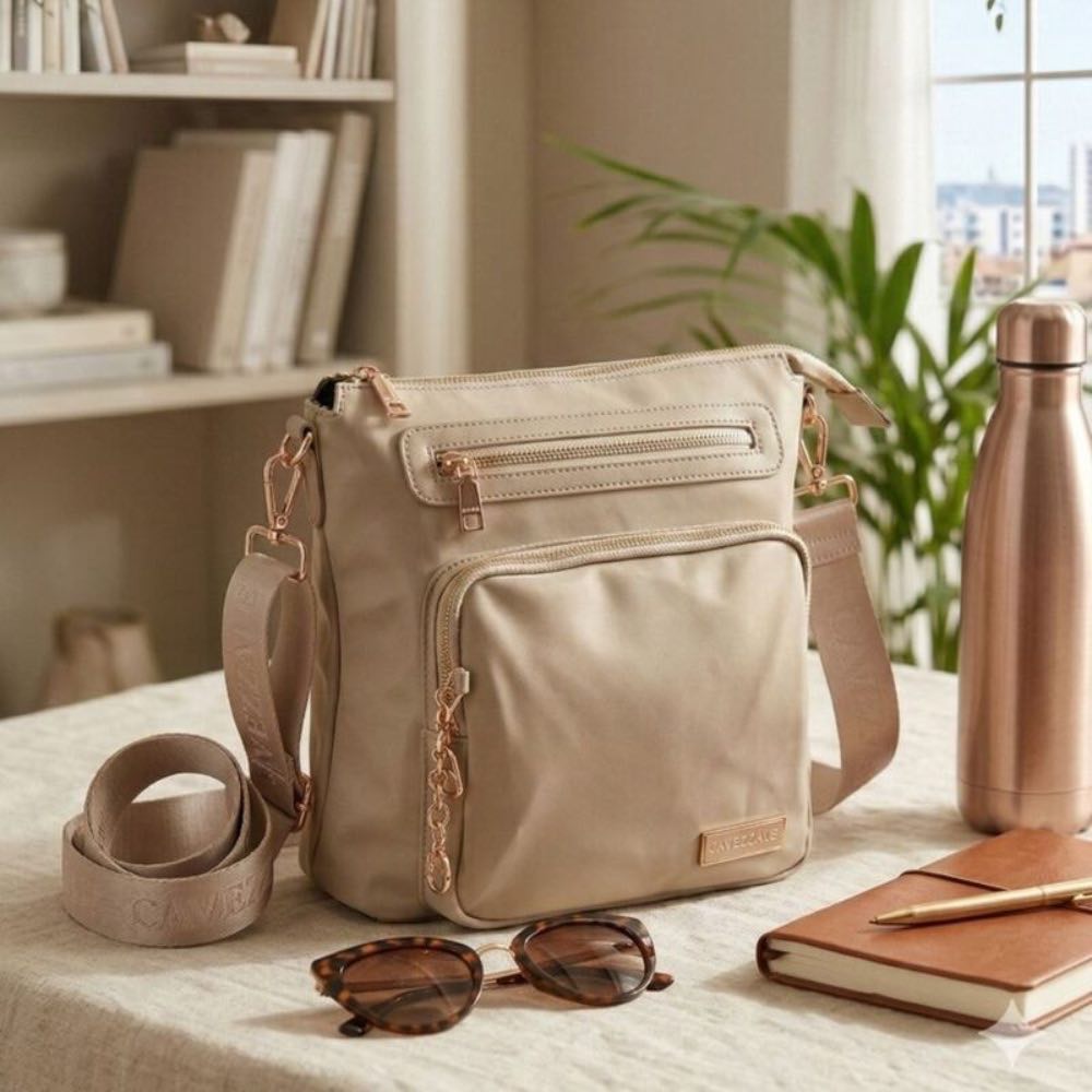 Bolsa Tiracolo Média de Nylon La Fenice Bege 105688