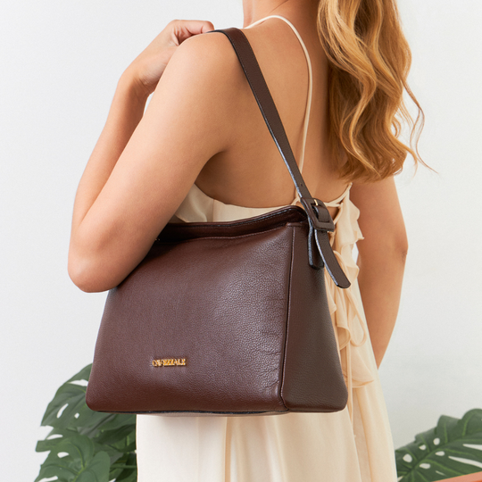 Bolsa Hobo Grande de Couro Floter La Fenice Marrom 105557