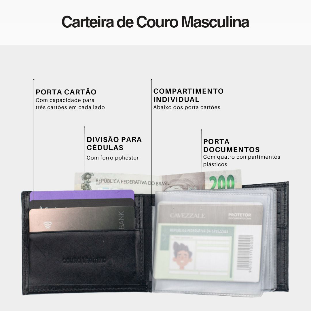 Carteira de Couro Masculina Média La Fenice Preto 099715