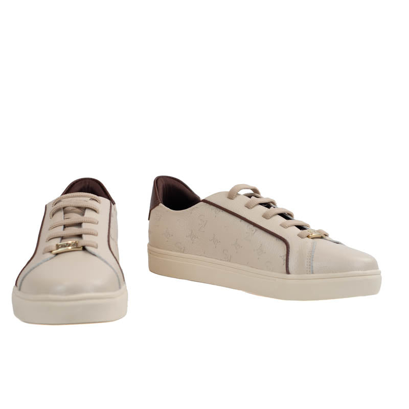 Tênis de Couro La Fenice Floter Monograma Off White/Marrom 105879