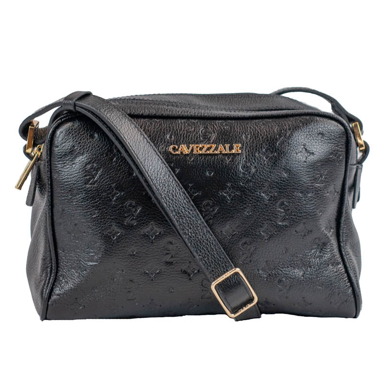 Bolsa Tiracolo Média de Couro Monograma La Fenice Preto 105510
