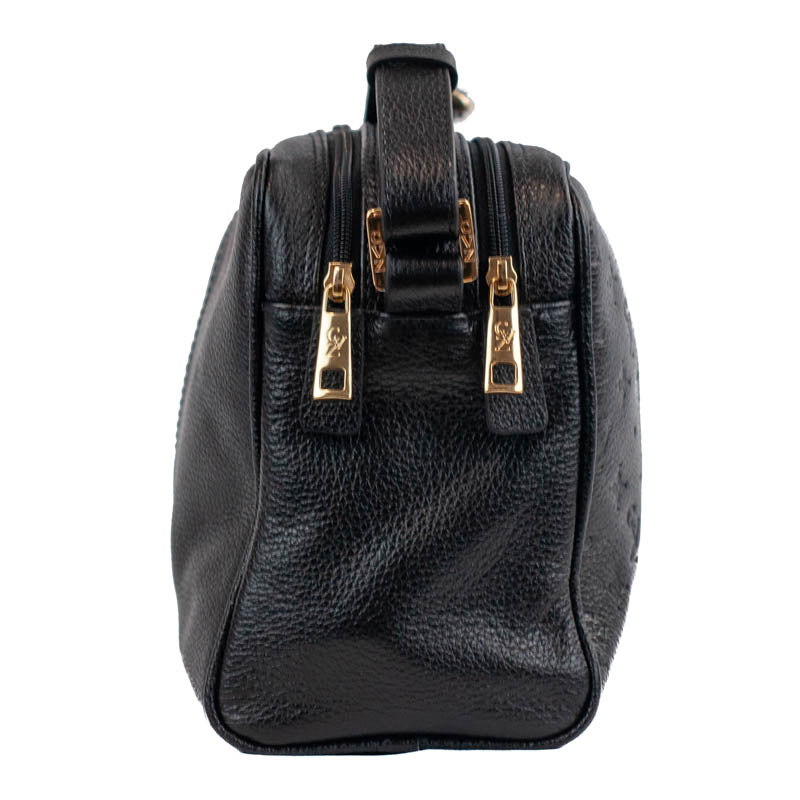 Bolsa Tiracolo Média de Couro Monograma La Fenice Preto 105510
