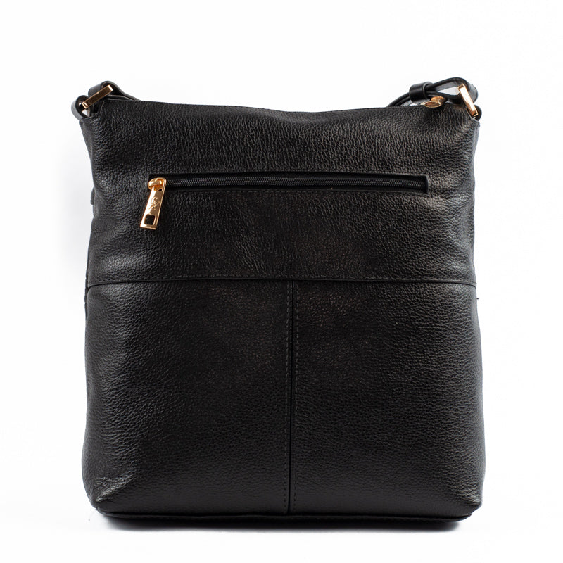 Bolsa Tiracolo Média de Couro Monograma La Fenice Preto 105043