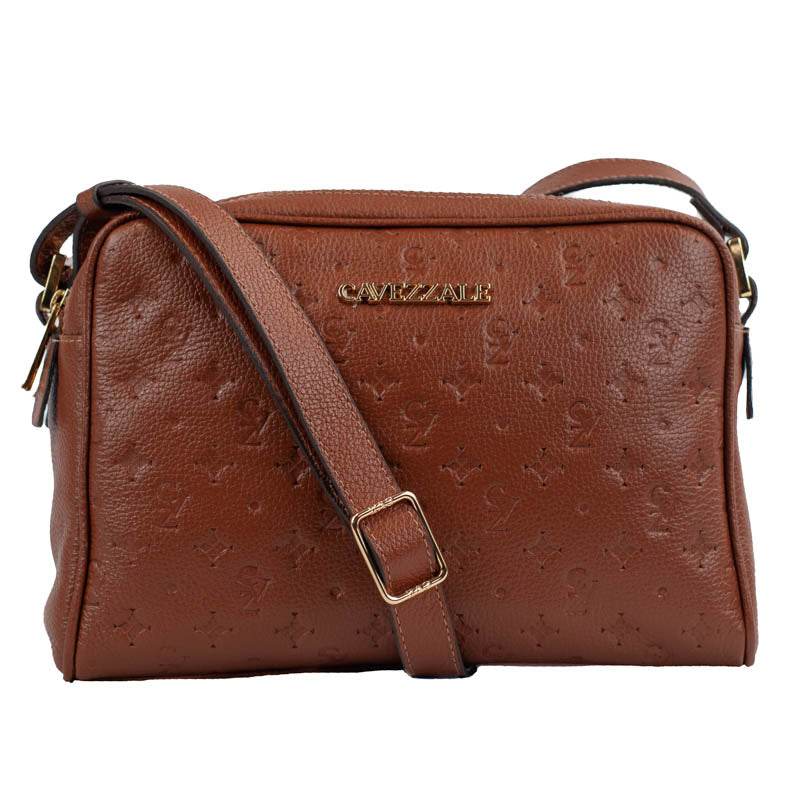 Bolsa Tiracolo Média de Couro Monograma La Fenice Camel 105510
