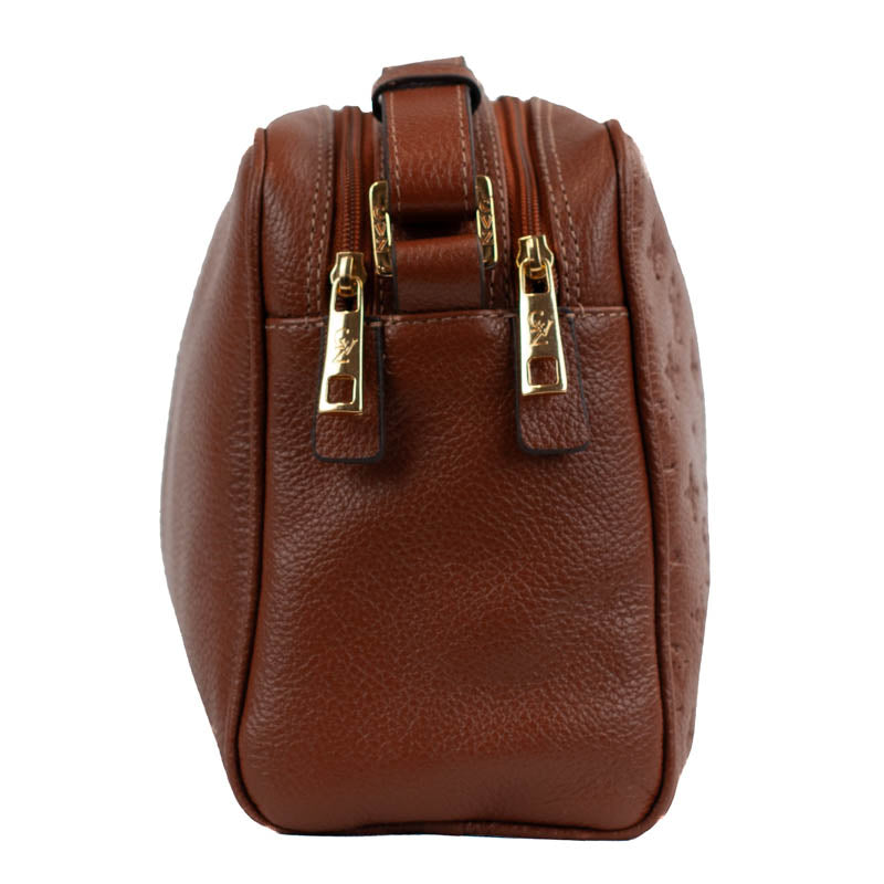 Bolsa Tiracolo Média de Couro Monograma La Fenice Camel 105510