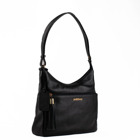 Bolsa Tiracolo Grande de Couro La Fenice Preto 104520