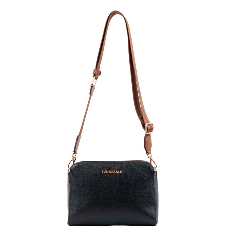 Bolsa Tiracolo Média Couro Soft Alça Grifada La Fenice Preto 102369