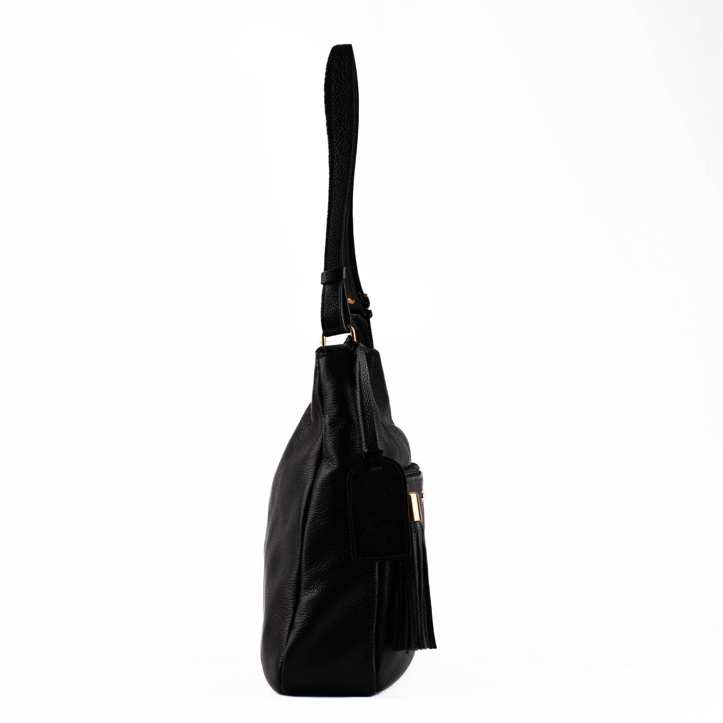 Bolsa Tiracolo Grande de Couro La Fenice Preto 104520