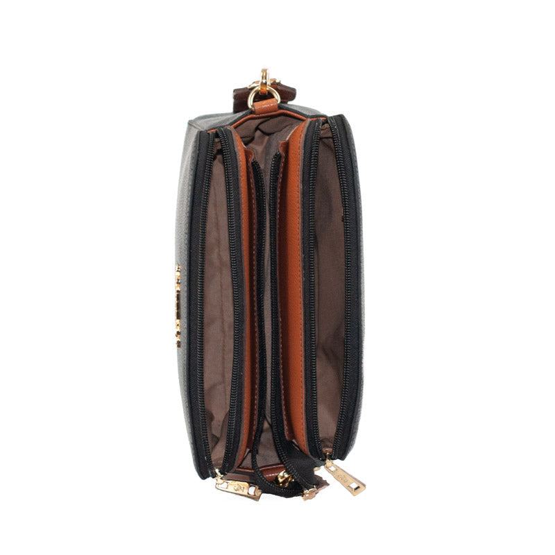 Bolsa Tiracolo Média Couro Soft Alça Grifada La Fenice Preto 102369