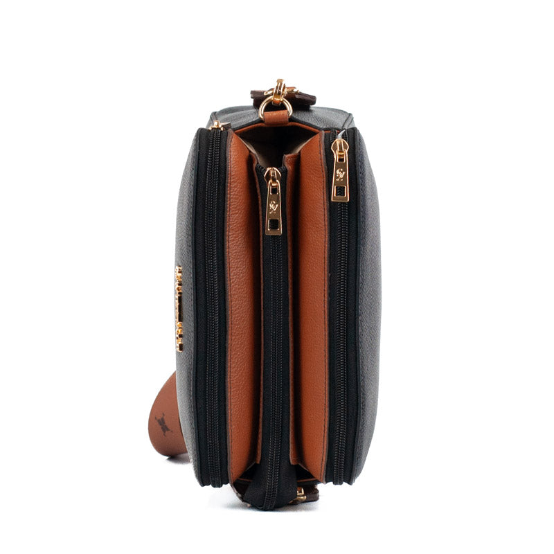 Bolsa Tiracolo Média Couro Soft Alça Grifada La Fenice Preto 102369