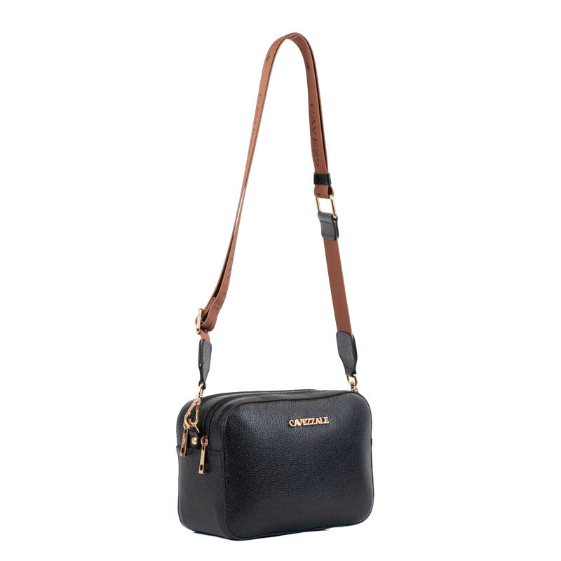 Bolsa Tiracolo Pequena de Couro Soft Alça Grifada La Fenice Preto 102577