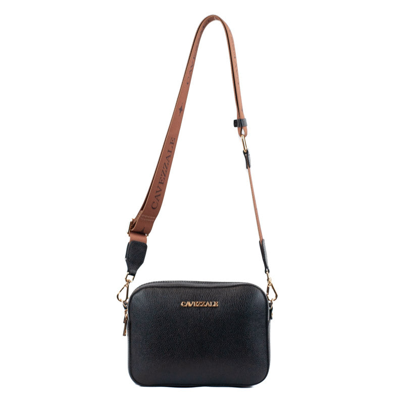 Bolsa Tiracolo Pequena de Couro Soft Alça Grifada La Fenice Preto 102577