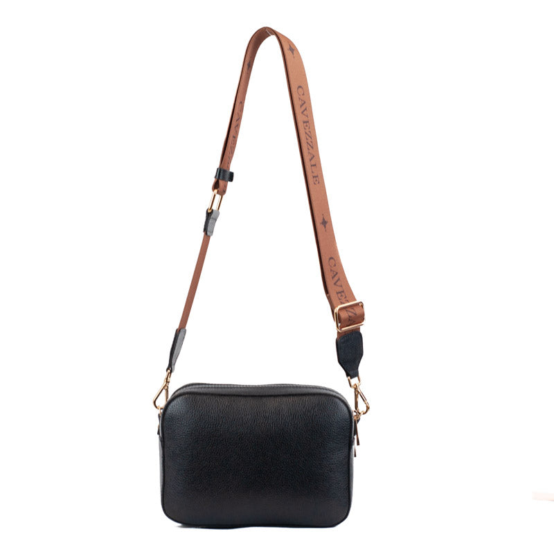 Bolsa Tiracolo Pequena de Couro Soft Alça Grifada La Fenice Preto 102577