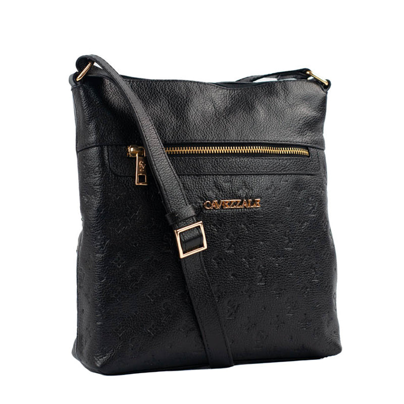 Bolsa Tiracolo Média de Couro Monograma La Fenice Preto 105043