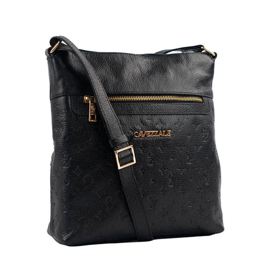 Bolsa Tiracolo Média de Couro Monograma La Fenice Preto 105043