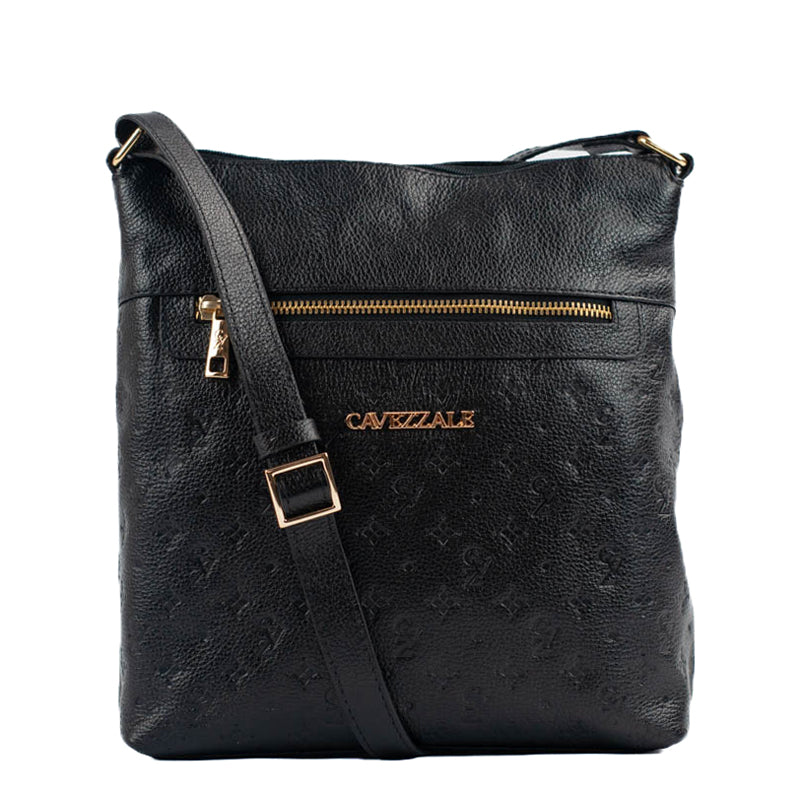 Bolsa Tiracolo Média de Couro Monograma La Fenice Preto 105043