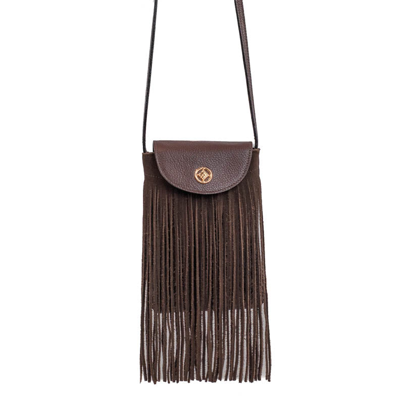 Bolsa Tiracolo Pequena de Couro Floater Camurça Marrom La Fenice 105779