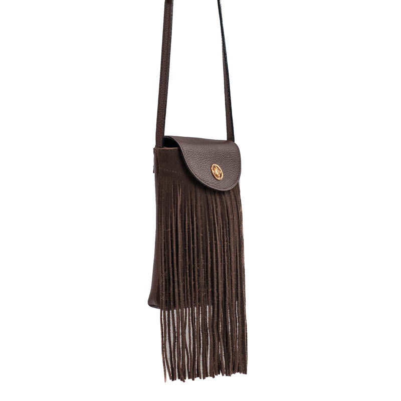 Bolsa Tiracolo Pequena de Couro Floater Camurça Marrom La Fenice 105779