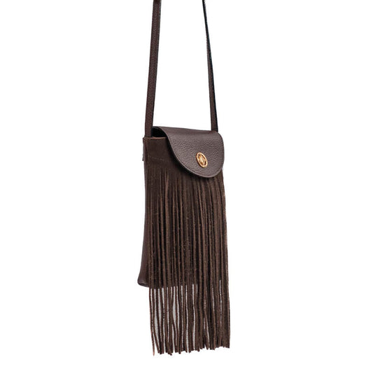 Bolsa Tiracolo Pequena de Couro Floater Camurça Marrom La Fenice 105779