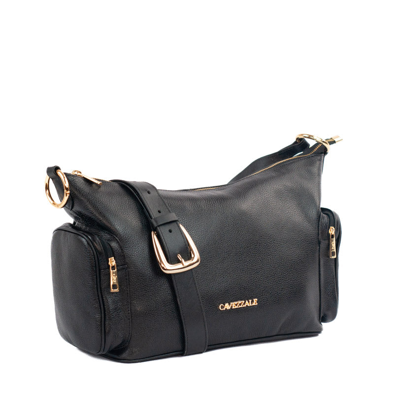 Bolsa Tiracolo Grande de Couro La Fenice Preto 105487