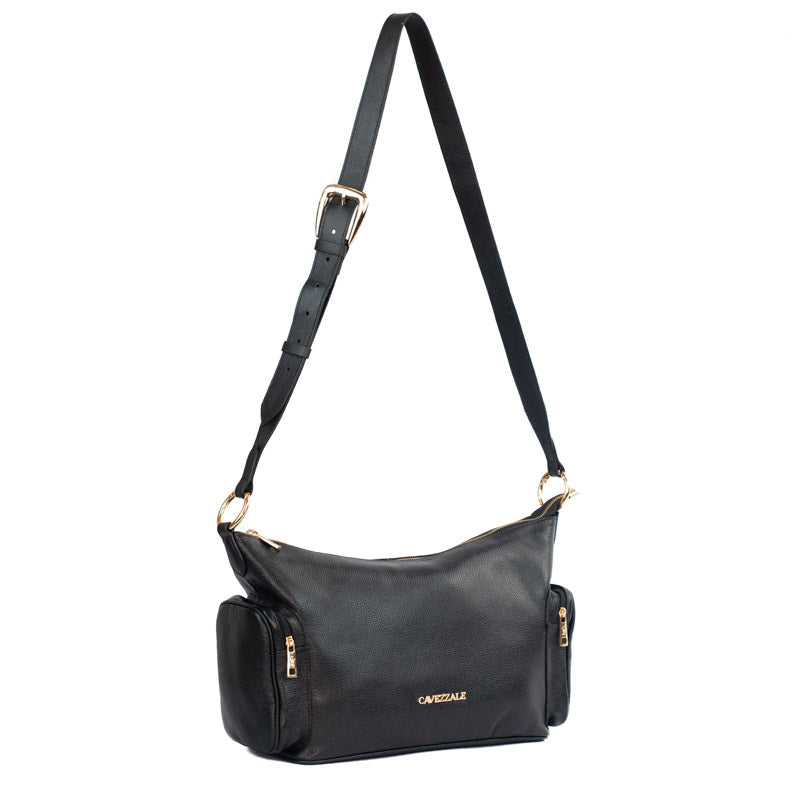 Bolsa Tiracolo Grande de Couro La Fenice Preto 105487