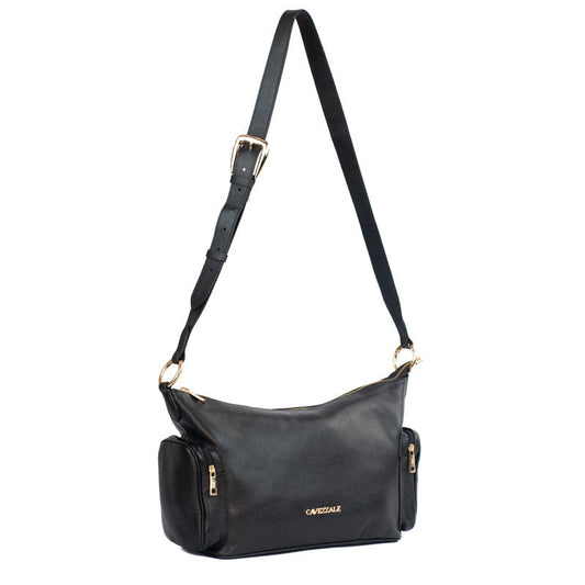 Bolsa Tiracolo Grande de Couro La Fenice Preto 105487