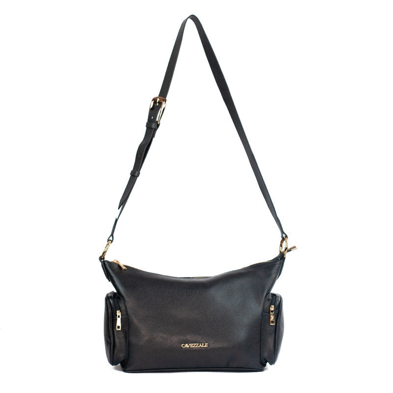 Bolsa Tiracolo Grande de Couro La Fenice Preto 105487