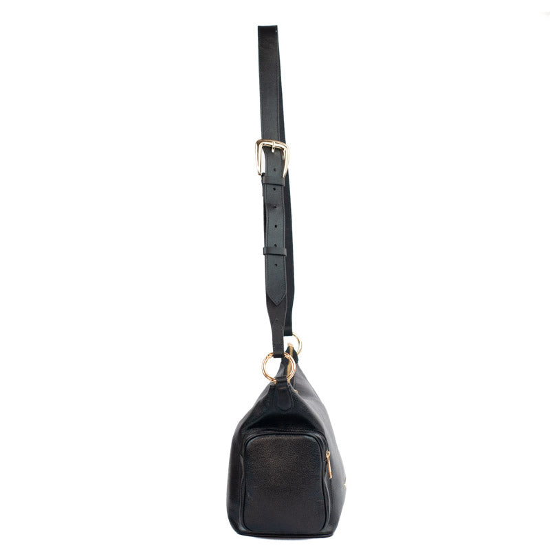 Bolsa Tiracolo Grande de Couro La Fenice Preto 105487